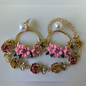 Romantic Pink and Gold Floral Earrings
